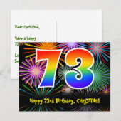 Carte Postale 73e Anniversaire – Motif de feux d'artifice amusan (Devant / Derrière)