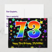 Carte Postale 73e Anniversaire : Motif Étoiles Amusantes, Arc-en (Devant / Derrière)