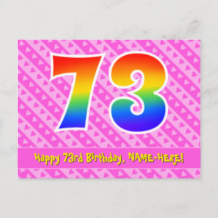 Carte Postale 73e Anniversaire : Rayures roses & Cœurs, Arc-en-c