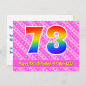 Carte Postale 73e Anniversaire : Rayures roses & Cœurs, Arc-en-c (Devant / Derrière)