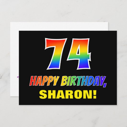 Carte Postale 74e anniversaire : Bold, amusant, simple, arc-en-c (Devant / Derrière)