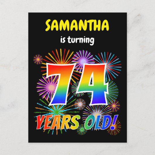 Carte Postale 74e anniversaire - Fun Fireworks, Rainbow Look "74 (Devant)