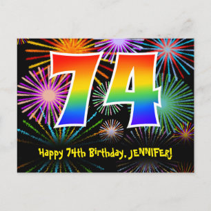 Carte Postale 74e anniversaire - Fun Motif Fireworks + Rainbow 7