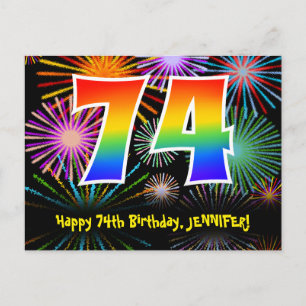 Carte Postale 74e Anniversaire – Motif de feux d'artifice amusan