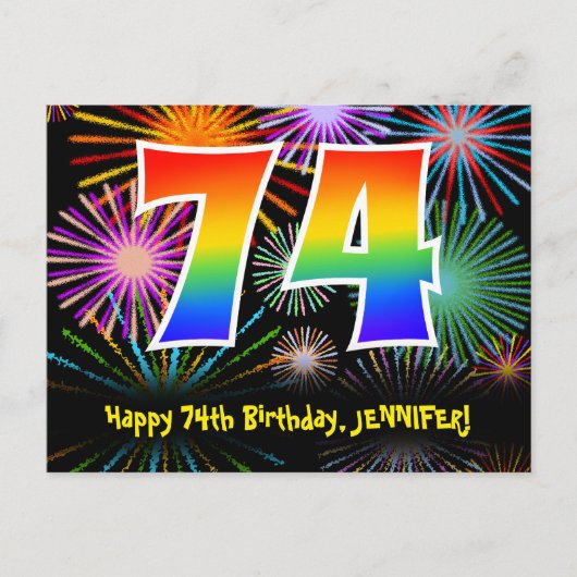 Carte Postale 74e Anniversaire – Motif de feux d'artifice amusan (Devant)