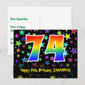 Carte Postale 74e Anniversaire : motif d'étoiles amusantes, arc- (Devant / Derrière)