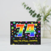Carte Postale 74e Anniversaire : motif d'étoiles amusantes, arc- (Debout devant)