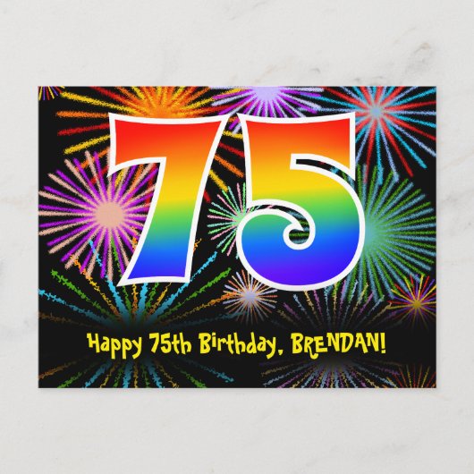 Carte Postale 75e anniversaire – motif de feux d'artifice amusan (Devant)