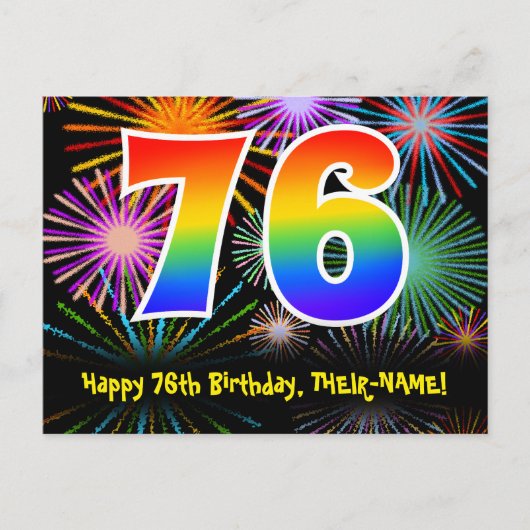 Carte Postale 76e anniversaire - Fun Motif Fireworks + Rainbow 7 (Devant)