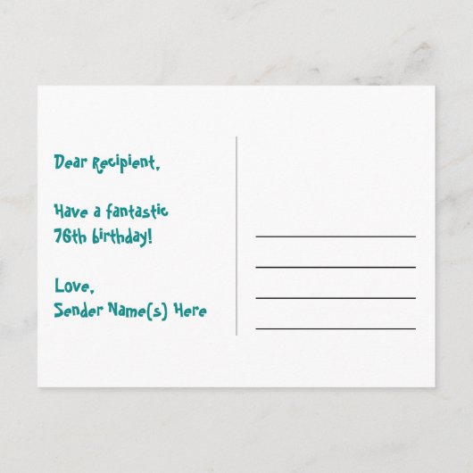 Carte Postale 76e anniversaire : motif de cœurs amusants, arc-en (Dos)