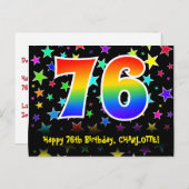 Carte Postale 76e Anniversaire : motif d'étoiles amusantes, arc- (Devant / Derrière)
