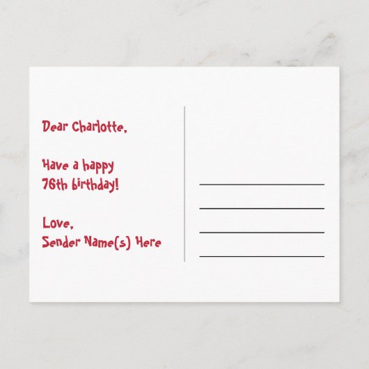 Carte Postale 76e Anniversaire : motif d'étoiles amusantes, arc- (Dos)