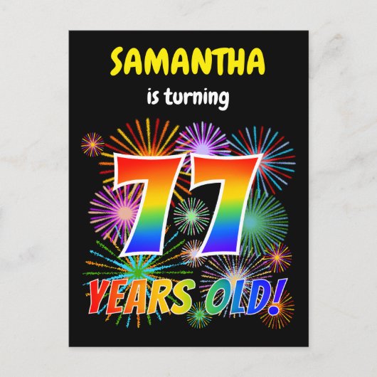 Carte Postale 77e anniversaire - Fun Fireworks, Rainbow Look "77 (Devant)