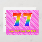 Carte Postale 77e Anniversaire : Rayures roses & Cœurs, Arc-en-c (Devant / Derrière)