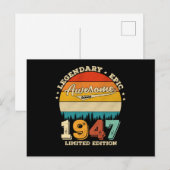 Carte Postale 78 Ans Anniversaire 1947 Cadeau d'anniversaire Inc (Devant / Derrière)