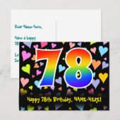 Carte Postale 78e anniversaire : motif de cœurs amusants, arc-en (Devant / Derrière)