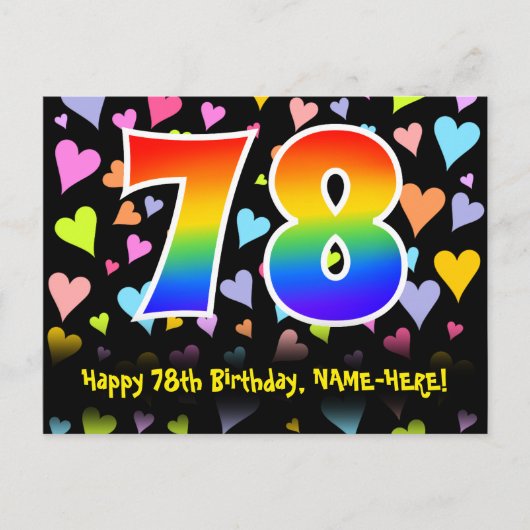 Carte Postale 78e anniversaire : motif de cœurs amusants, arc-en (Devant)