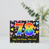 Carte Postale 78e anniversaire : motif de cœurs amusants, arc-en (Debout devant)