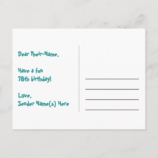 Carte Postale 78e Anniversaire : motif d'étoiles amusantes, arc- (Dos)