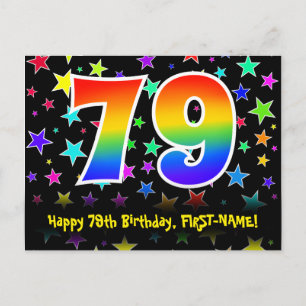 Carte Postale 79e anniversaire : Fun Stars Motif, Rainbow 79, No