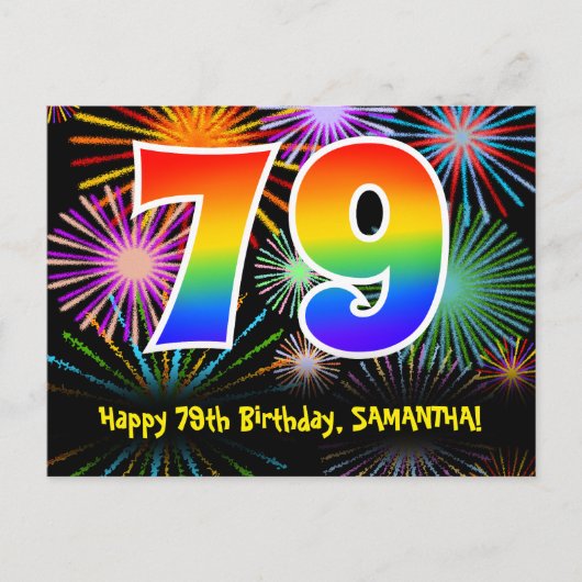 Carte Postale 79e Anniversaire – Motif de feux d'artifice amusan (Devant)
