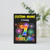 Carte Postale 7e anniversaire - Fun Fireworks, Rainbow Look "7" (Debout devant)
