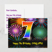 Carte Postale 7e anniversaire – motif de feux d'artifice amusant (Devant / Derrière)