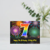 Carte Postale 7e anniversaire – motif de feux d'artifice amusant (Debout devant)