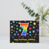 Carte Postale 7e anniversaire : motif d'étoiles amusantes, arc-e (Debout devant)