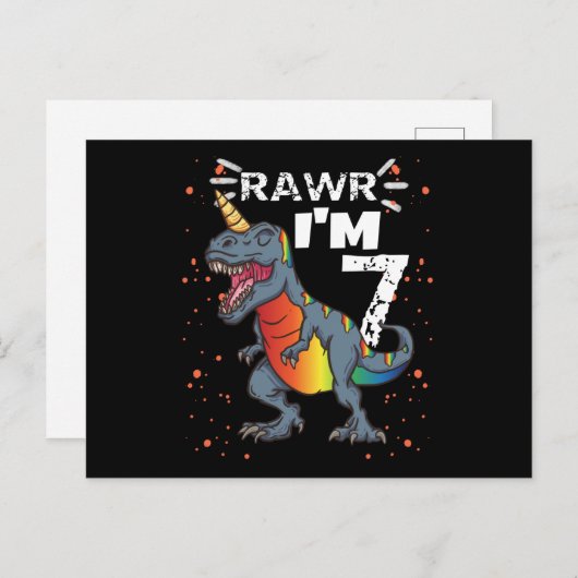 Carte Postale 7e anniversaire T Rex Dinosaur (Devant / Derrière)