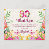 Carte Postale 80 ans Fleurs florales 80e anniversaire Linge Merc (Devant)