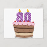 Carte Postale 80 ans sur le gâteau d'anniversaire<br><div class="desc">Célébrez vos 80 ans avec nos t-shirts d'anniversaire et des cadeaux d'anniversaire.</div>