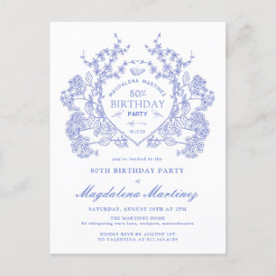 CARTE POSTALE 80E anniversaire Blue Floral Crest I