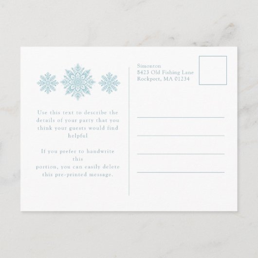 CARTE POSTALE 80e anniversaire Blue Snowflake Invi (Dos)