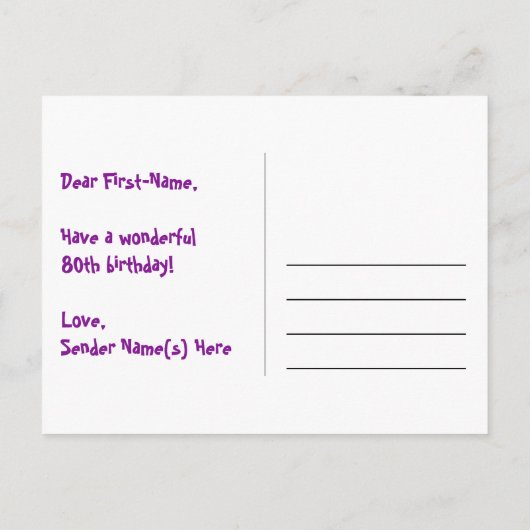 Carte Postale 80e anniversaire - Fun Motif Fireworks + Arc-en-ci (Dos)