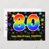 Carte Postale 80e anniversaire : Fun Stars Motif, Arc-en-ciel 80 (Devant / Derrière)