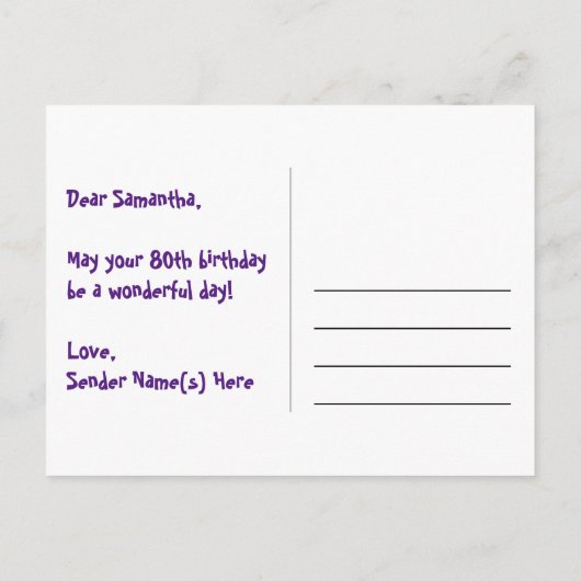 Carte Postale 80e anniversaire : Fun Stars Motif, Arc-en-ciel 80 (Dos)