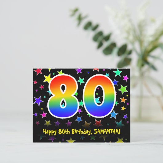 Carte Postale 80e anniversaire : Fun Stars Motif, Arc-en-ciel 80 (Debout devant)
