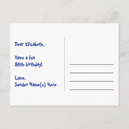 Carte Postale 80e Anniversaire : Motif coeurs amusants, Arc-en-c (Dos)