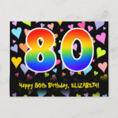 Carte Postale 80e Anniversaire : Motif coeurs amusants, Arc-en-c (Devant)