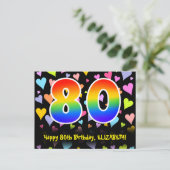 Carte Postale 80e Anniversaire : Motif coeurs amusants, Arc-en-c (Debout devant)
