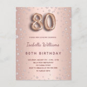 Carte Postale 80e anniversaire rose or diamons script de ballon (Devant)