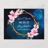 Carte Postale 80e anniversaire Save the Date tropical bleu lune (Devant)