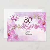 Carte Postale 80e incroyable anniversaire avec fleur d'orchidée  (Devant / Derrière)