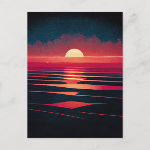 Carte Postale 80s Synthwave Red Sea and Vintage Sunset