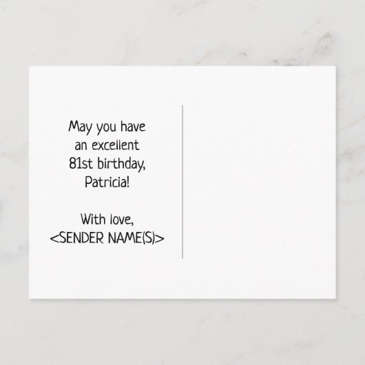 Carte Postale 81e anniversaire : Bold, amusant, simple, arc-en-c (Dos)