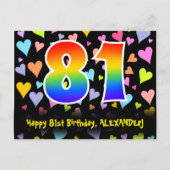 Carte Postale 81e anniversaire : Fun Hearts Motif, Arc-en-ciel 8 (Devant)