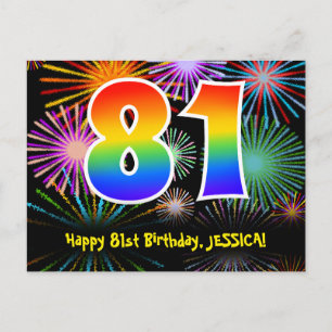 Carte Postale 81e Anniversaire – Motif de Feu d'Artifice Amusant