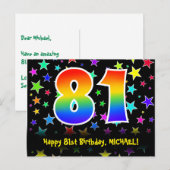 Carte Postale 81e Anniversaire : motif d'étoiles amusantes, arc- (Devant / Derrière)