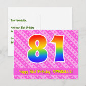 Carte Postale 81e anniversaire : Rayures roses & Cœurs, Arc-en-c (Devant / Derrière)